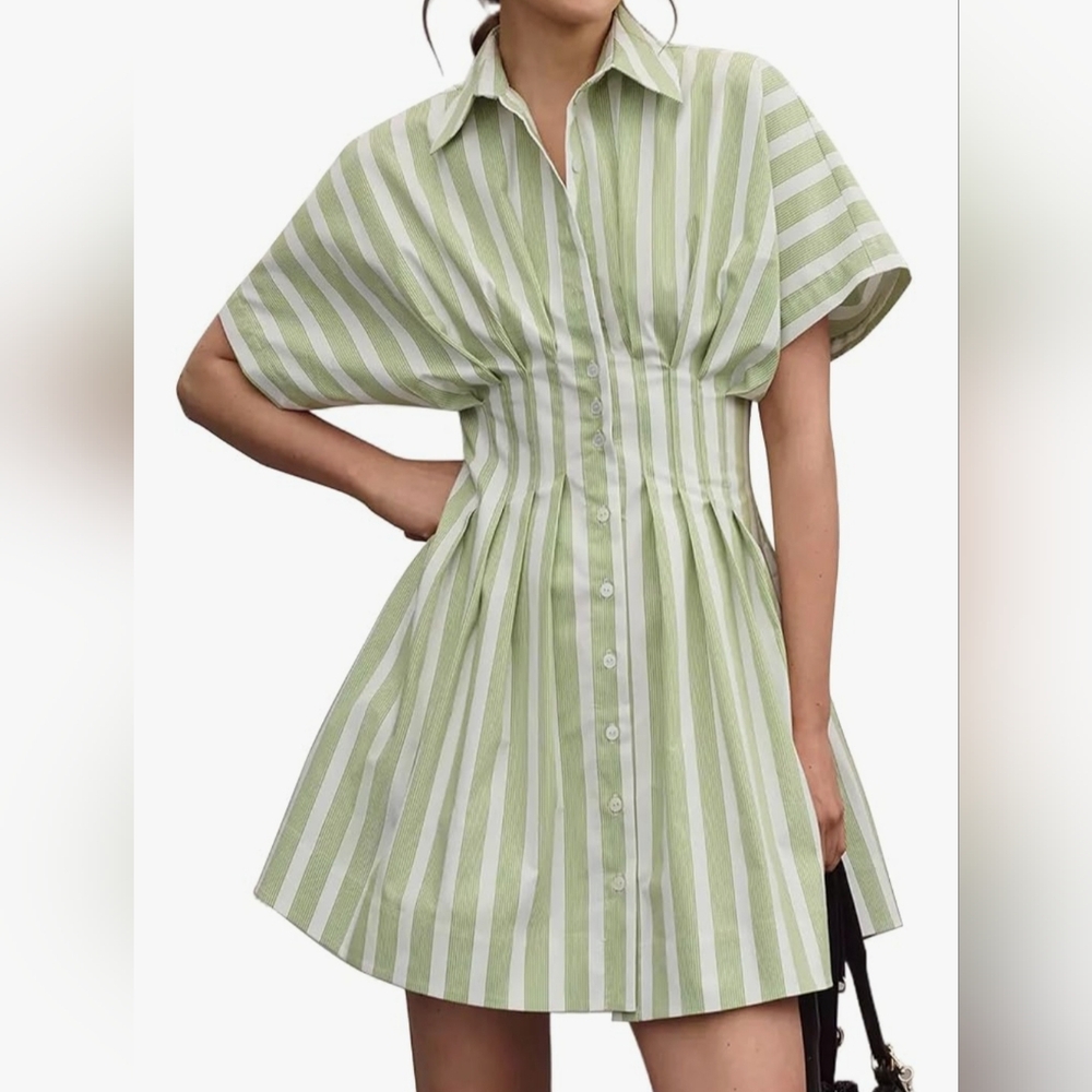 Source Unknown Green and White Striped Dress